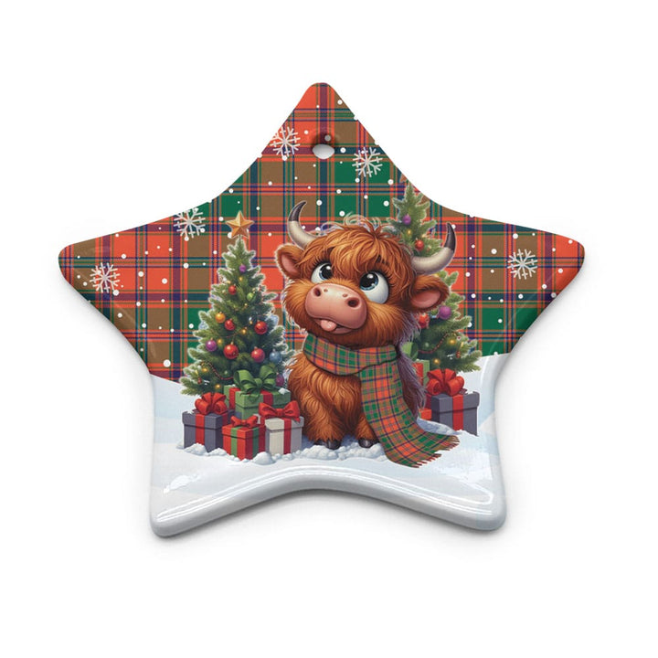 Scottish Stewart of Appin Ancient Clan Tartan Ceramic Ornament Cute Highland Cow Christmas Star Style Tartan Plaid