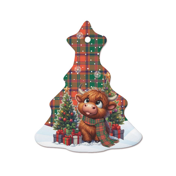Scottish Stewart of Appin Ancient Clan Tartan Ceramic Ornament Cute Highland Cow Christmas Tree Style Tartan Plaid