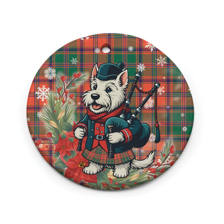 Scottish Stewart of Appin Ancient Clan Tartan Ceramic Ornament Cute Scottish Terrier Dog Circle Style Tartan Plaid