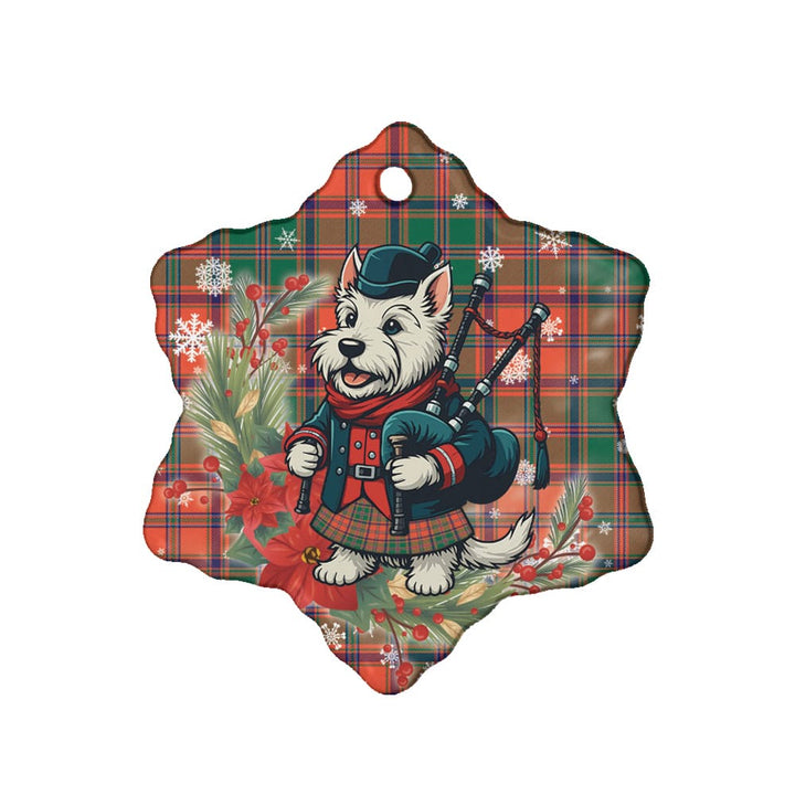 Scottish Stewart of Appin Ancient Clan Tartan Ceramic Ornament Cute Scottish Terrier Dog Snow Flake Style Tartan Plaid