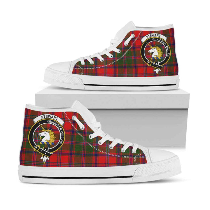 Scottish Stewart (of Appin) Clan Crest Tartan High Top Shoes White Sole Tartan Plaid