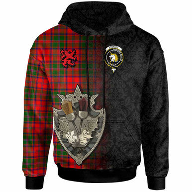 Scottish Stewart (of Appin) Clan Crest Tartan Hoodie - Half Thistle Flowers Celtic Design Front Side Tartan Plaid