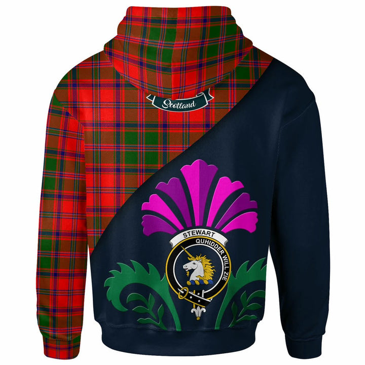 Scottish Stewart (of Appin) Clan Crest Tartan Hoodie - Scotland Thistle Style Back Side Tartan Plaid