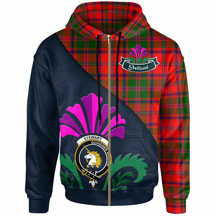 Scottish Stewart (of Appin) Clan Crest Tartan Hoodie - Scotland Thistle Style Zip-up Tartan Plaid