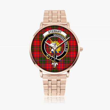 Scottish Stewart (of Appin) Clan Crest Tartan Instafamous Steel Quartz Watches Tartan Plaid Rose Gold 1