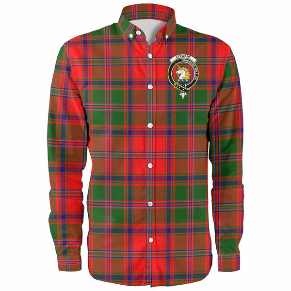 Scottish Stewart (of Appin) Clan Crest Tartan Long Sleeve Shirt Front Side Tartan Plaid