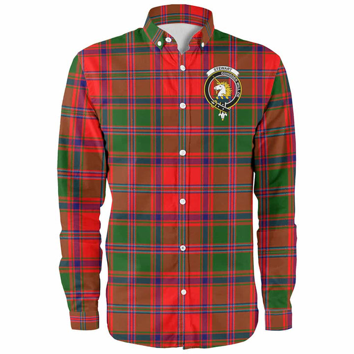 Scottish Stewart (of Appin) Clan Crest Tartan Long Sleeve Shirt Front Side Tartan Plaid