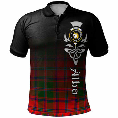 Scottish Stewart (of Appin) Clan Crest Tartan Polo Shirt - Alba Gu Brath Family Crest Celtic Inspired Front Side Tartan Plaid