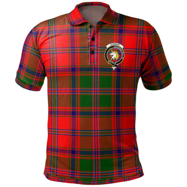 Scottish Stewart (of Appin) Clan Crest Tartan Polo Shirt Front Side Tartan Plaid