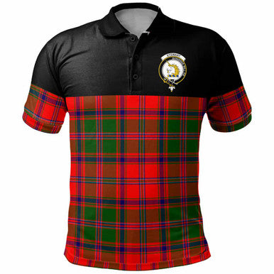 Scottish Stewart (of Appin) Clan Crest Tartan Polo Shirt - Horizontal Style Front Side Tartan Plaid