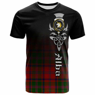 Scottish Stewart (of Appin) Clan Crest Tartan T-Shirt - Alba Gu Brath Family Crest Celtic Inspired Front Side Tartan Plaid
