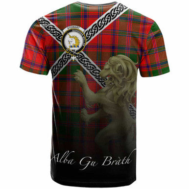 Scottish Stewart (of Appin) Clan Crest Tartan T-Shirt - Celtic With Scotland Lion Back Side Tartan Plaid