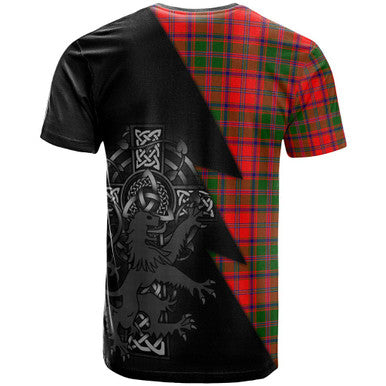 Scottish Stewart (of Appin) Clan Crest Tartan T-Shirt - Lion Rampant Celtic Cross Flash Style Back Side Tartan Plaid