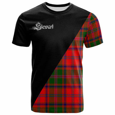 Scottish Stewart (of Appin) Clan Crest Tartan T-Shirt - Military Logo Front Side Tartan Plaid