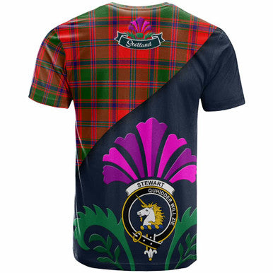 Scottish Stewart (of Appin) Clan Crest Tartan T-Shirt - Scotland Thistle Style Back Side Tartan Plaid