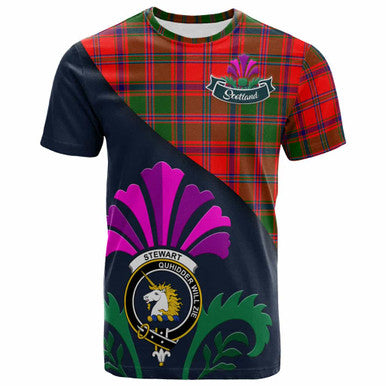 Scottish Stewart (of Appin) Clan Crest Tartan T-Shirt - Scotland Thistle Style Front Side Tartan Plaid