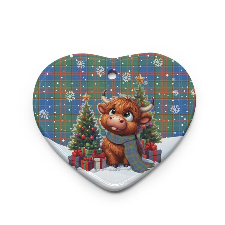 Scottish Stewart of Appin Hunting Ancient Clan Tartan Ceramic Ornament Cute Highland Cow Christmas Heart Style Tartan Plaid