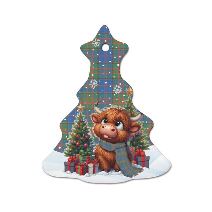 Scottish Stewart of Appin Hunting Ancient Clan Tartan Ceramic Ornament Cute Highland Cow Christmas Tree Style Tartan Plaid