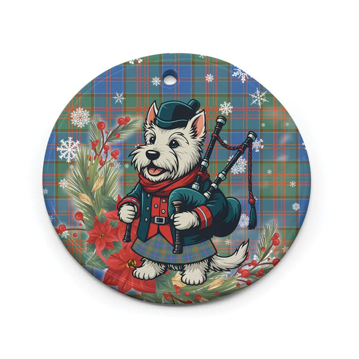 Scottish Stewart of Appin Hunting Ancient Clan Tartan Ceramic Ornament Cute Scottish Terrier Dog Circle Style Tartan Plaid
