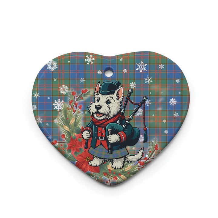 Scottish Stewart of Appin Hunting Ancient Clan Tartan Ceramic Ornament Cute Scottish Terrier Dog Heart Style Tartan Plaid