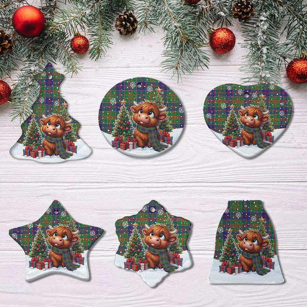 Scottish Stewart of Appin Hunting Modern Clan Tartan Ceramic Ornament Cute Highland Cow Christmas All Style Tartan Plaid