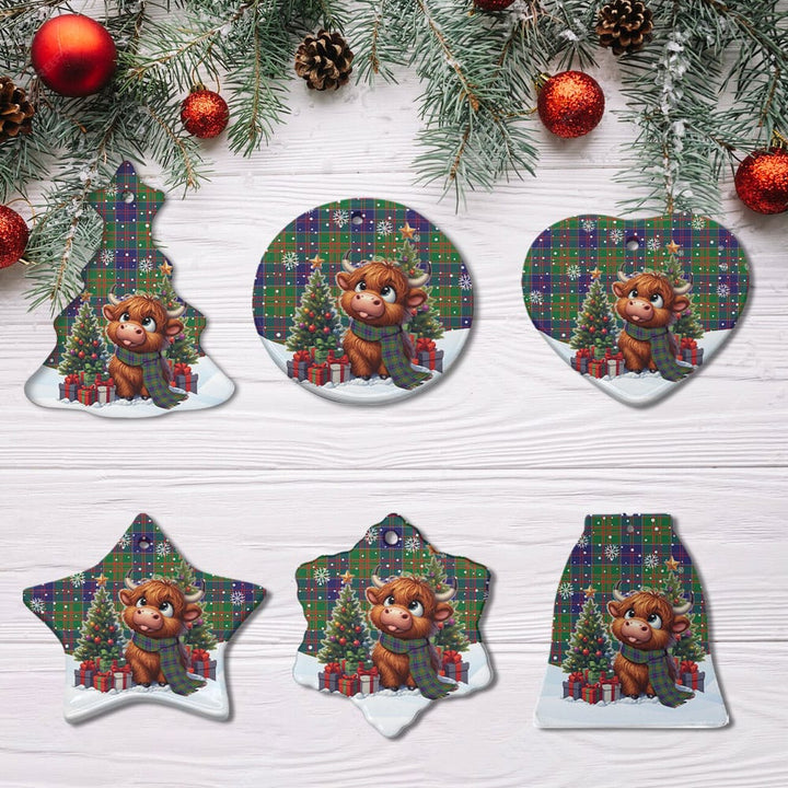 Scottish Stewart of Appin Hunting Modern Clan Tartan Ceramic Ornament Cute Highland Cow Christmas All Style Tartan Plaid