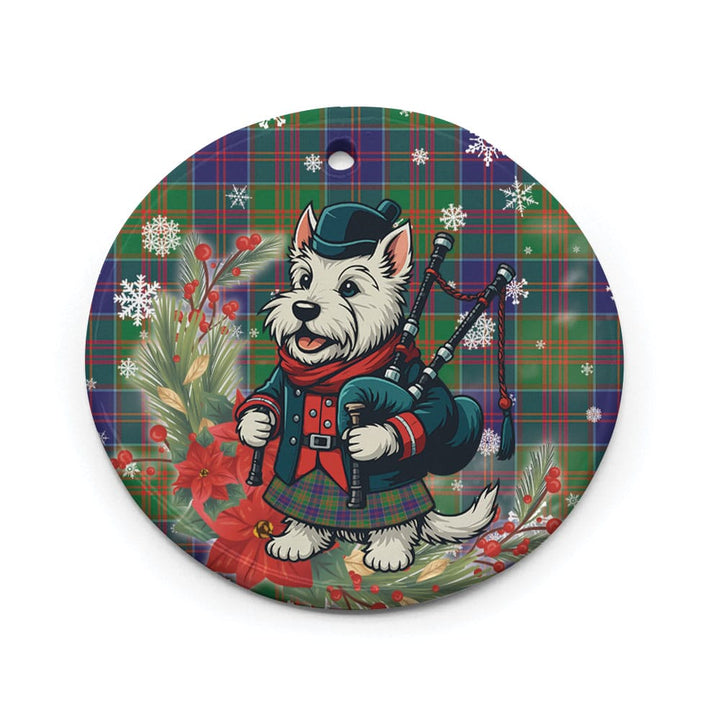 Scottish Stewart of Appin Hunting Modern Clan Tartan Ceramic Ornament Cute Scottish Terrier Dog Circle Style Tartan Plaid
