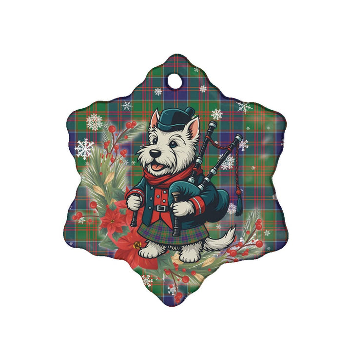 Scottish Stewart of Appin Hunting Modern Clan Tartan Ceramic Ornament Cute Scottish Terrier Dog Snow Flake Style Tartan Plaid