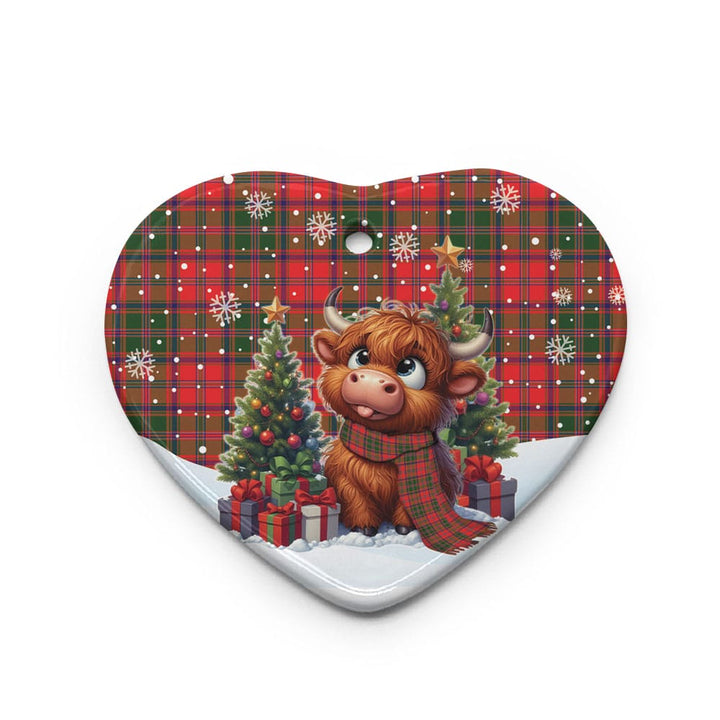 Scottish Stewart of Appin Modern Clan Tartan Ceramic Ornament Cute Highland Cow Christmas Heart Style Tartan Plaid