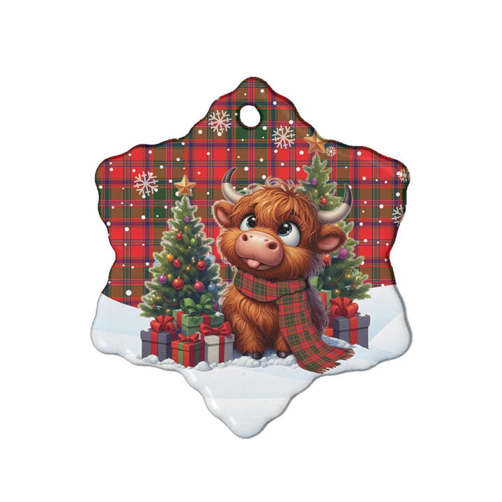 Scottish Stewart of Appin Modern Clan Tartan Ceramic Ornament Cute Highland Cow Christmas Snow Flake Style Tartan Plaid