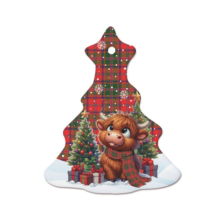 Scottish Stewart of Appin Modern Clan Tartan Ceramic Ornament Cute Highland Cow Christmas Tree Style Tartan Plaid