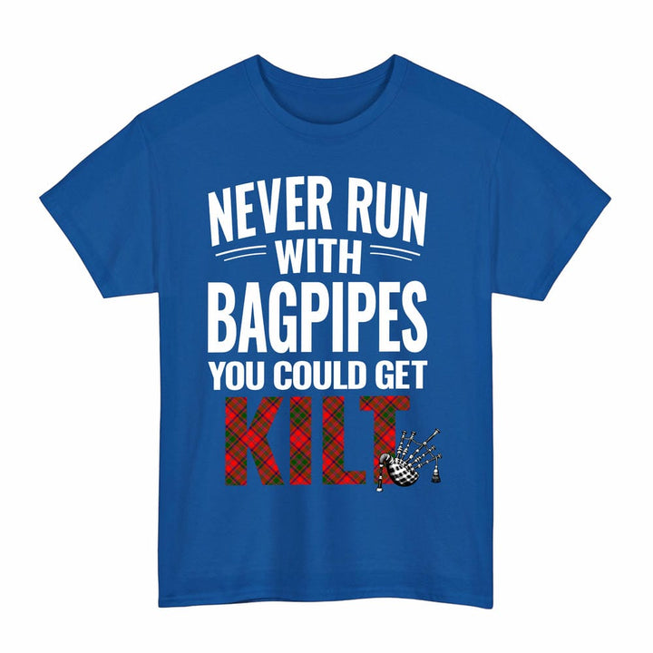 Scottish Stewart of Appin Modern Clan Tartan Never Run With Bagpipes T-Shirt Tartan Plaid Royal Color