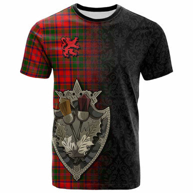Scottish Stewart of Appin Modern Clan Tartan T-Shirt - Half Thistle Flowers Celtic Design Front Side Tartan Plaid