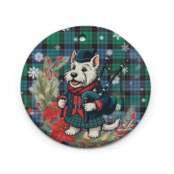 Scottish Stewart Old Ancient Clan Tartan Ceramic Ornament Cute Scottish Terrier Dog Circle Style Tartan Plaid