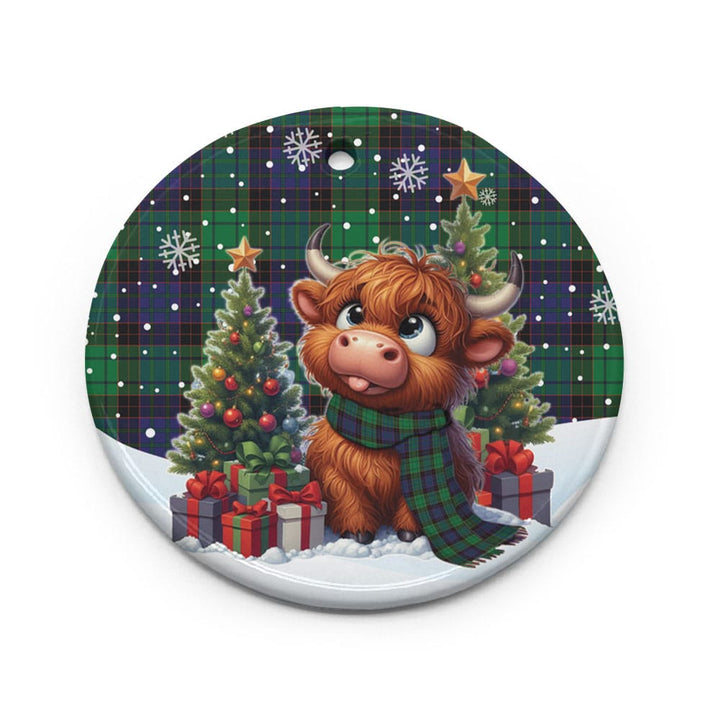 Scottish Stewart Old Modern Clan Tartan Ceramic Ornament Cute Highland Cow Christmas Circle Style Tartan Plaid