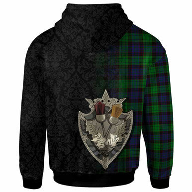 Scottish Stewart Old Modern Clan Tartan Hoodie - Half Thistle Flowers Celtic Design Back Side Tartan Plaid