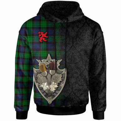 Scottish Stewart Old Modern Clan Tartan Hoodie - Half Thistle Flowers Celtic Design Front Side Tartan Plaid