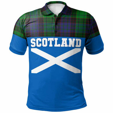 Scottish Stewart Old Modern Clan Tartan Polo Shirt - Lion Rampant of Scotland With Flag Front Side Tartan Plaid