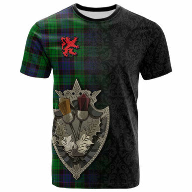 Scottish Stewart Old Modern Clan Tartan T-Shirt - Half Thistle Flowers Celtic Design Front Side Tartan Plaid