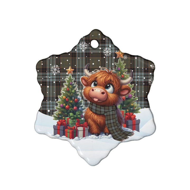 Scottish Stewart Old Weathered Clan Tartan Ceramic Ornament Cute Highland Cow Christmas Snow Flake Style Tartan Plaid