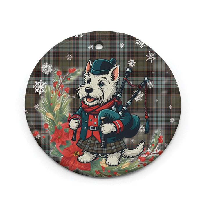 Scottish Stewart Old Weathered Clan Tartan Ceramic Ornament Cute Scottish Terrier Dog Circle Style Tartan Plaid