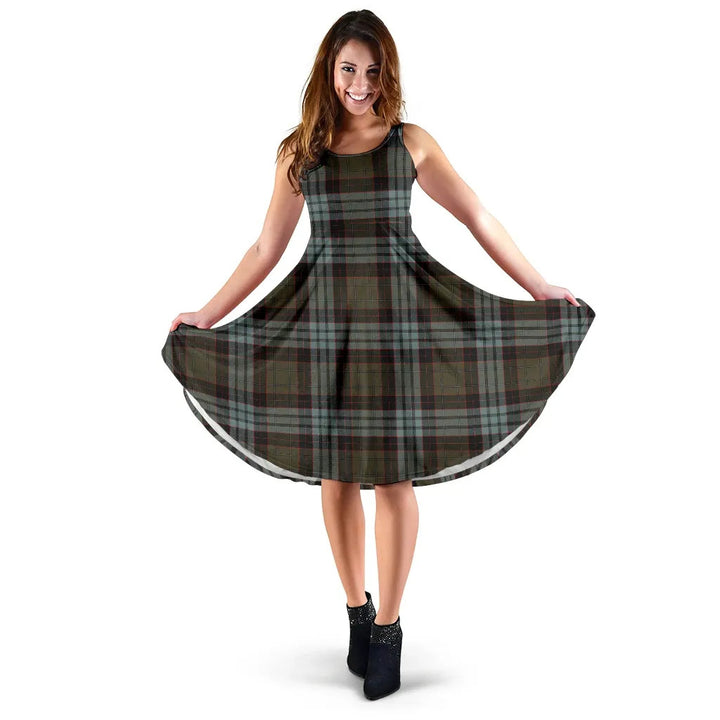 Scottish Stewart Old Weathered Clan Tartan Women Midi Dress