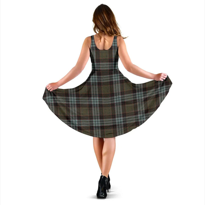 Scottish Stewart Old Weathered Clan Tartan Women Midi Dress