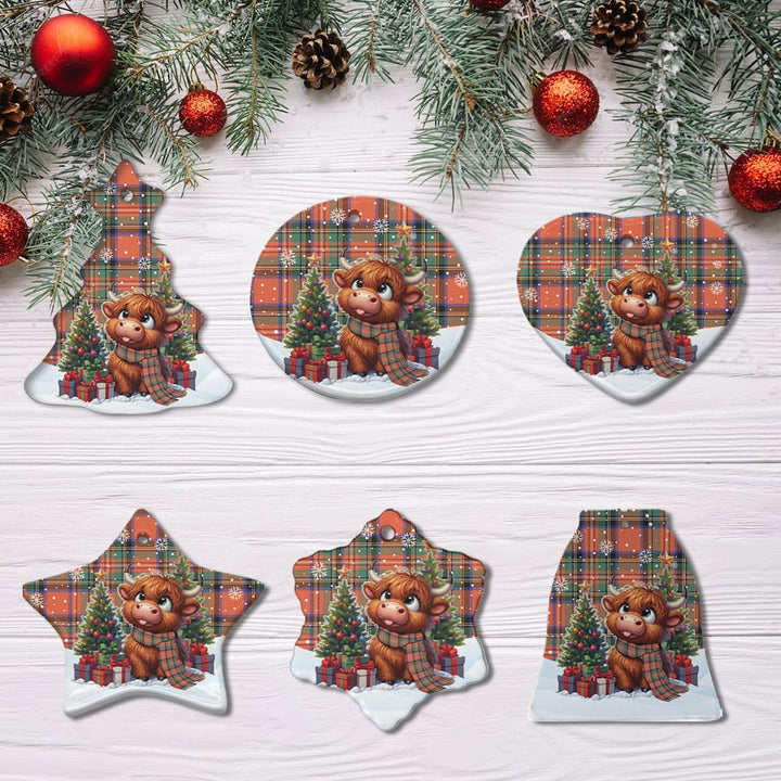 Scottish Stewart Royal Ancient Clan Tartan Ceramic Ornament Cute Highland Cow Christmas All Style Tartan Plaid