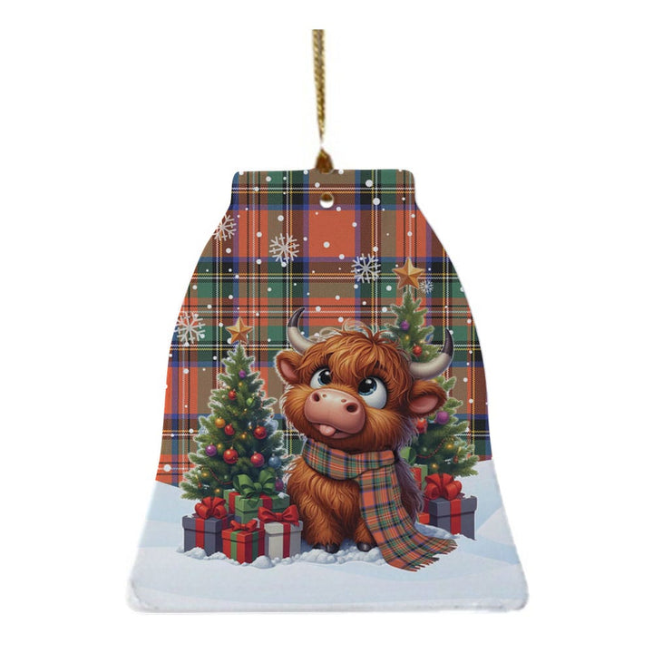 Scottish Stewart Royal Ancient Clan Tartan Ceramic Ornament Cute Highland Cow Christmas Bell Style Tartan Plaid