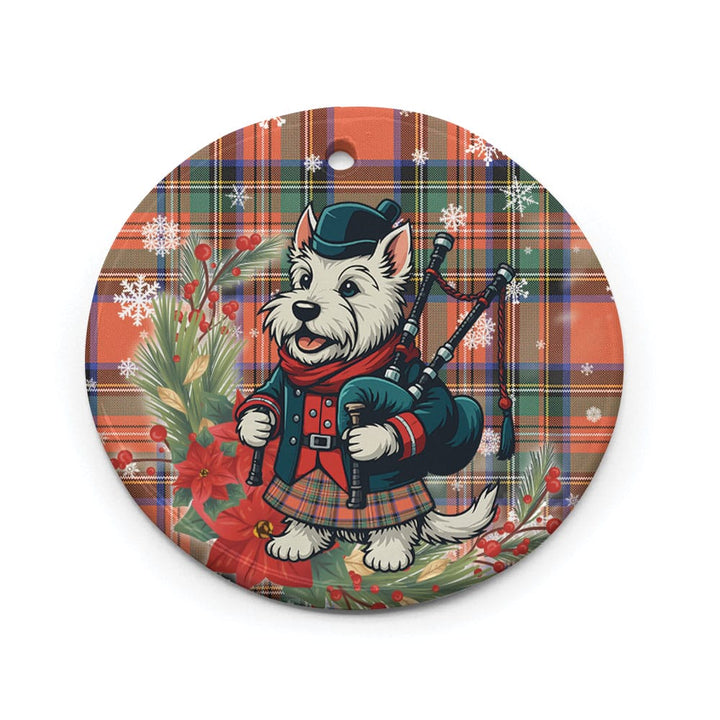 Scottish Stewart Royal Ancient Clan Tartan Ceramic Ornament Cute Scottish Terrier Dog Circle Style Tartan Plaid
