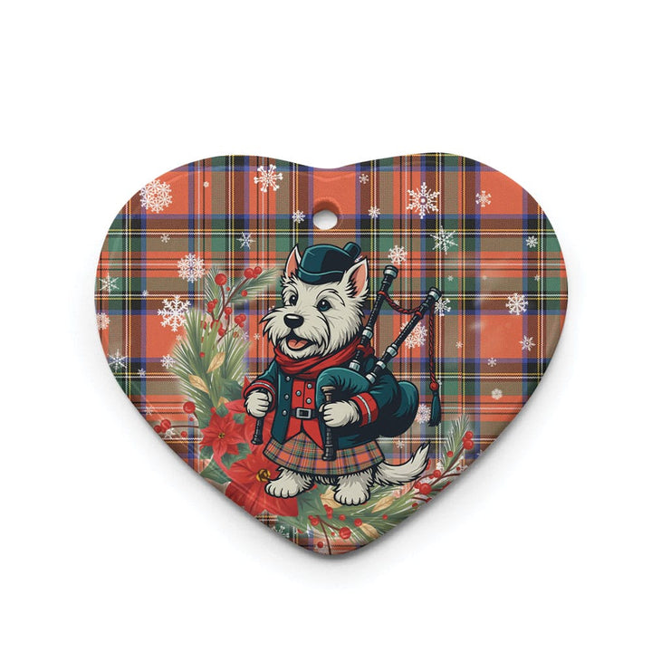 Scottish Stewart Royal Ancient Clan Tartan Ceramic Ornament Cute Scottish Terrier Dog Heart Style Tartan Plaid