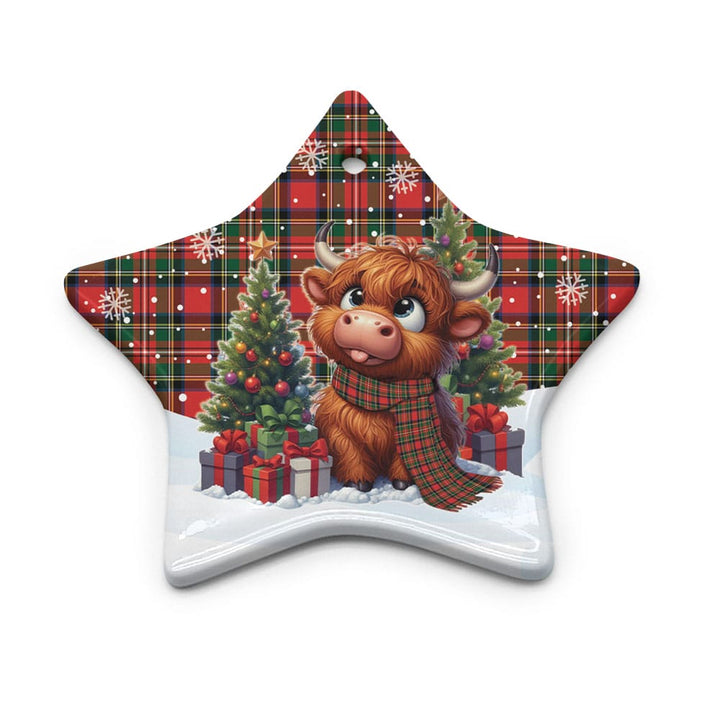 Scottish Stewart Royal Modern Clan Tartan Ceramic Ornament Cute Highland Cow Christmas Star Style Tartan Plaid