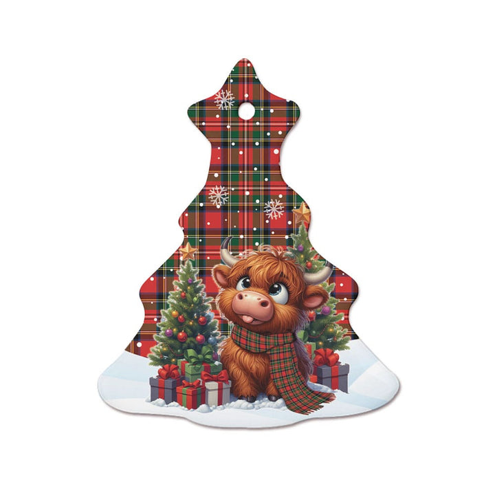 Scottish Stewart Royal Modern Clan Tartan Ceramic Ornament Cute Highland Cow Christmas Tree Style Tartan Plaid