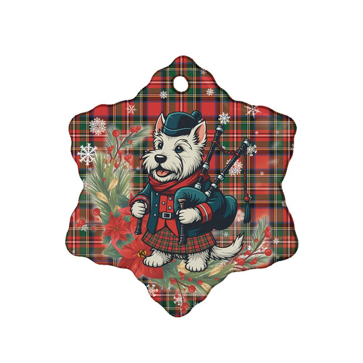 Scottish Stewart Royal Modern Clan Tartan Ceramic Ornament Cute Scottish Terrier Dog Snow Flake Style Tartan Plaid